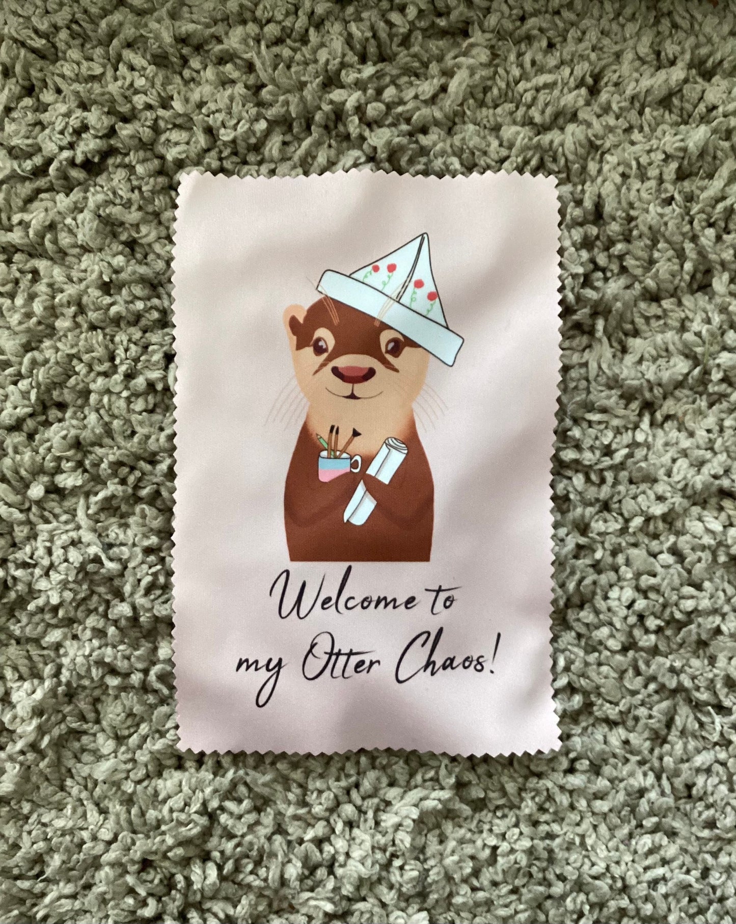 Otter-Glasreinigungstuch, Brillenputztücher mit Motiv "Welcome to my Otter Chaos" | Mikrofaser Tücher | süßes Geschenk von Hand bedruckt