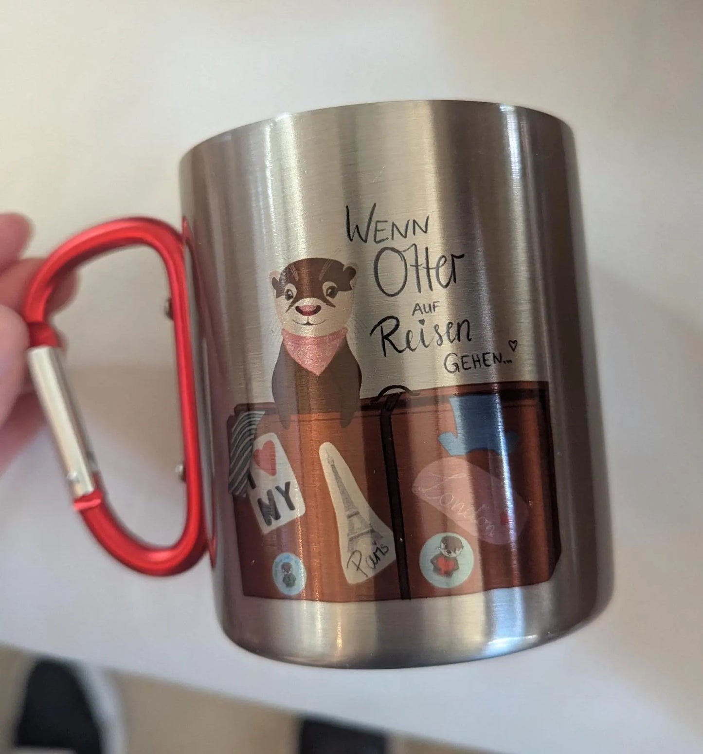 Wenn Otter auf Reisen gehen | süße Edelstahltasse mit Karabinergriff | Otter Travel