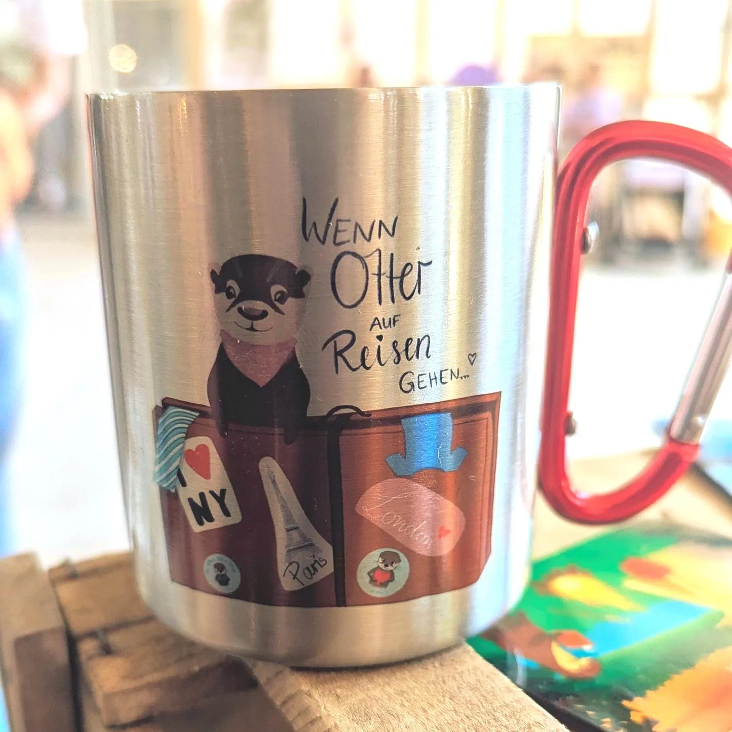 Wenn Otter auf Reisen gehen | süße Edelstahltasse mit Karabinergriff | Otter Travel