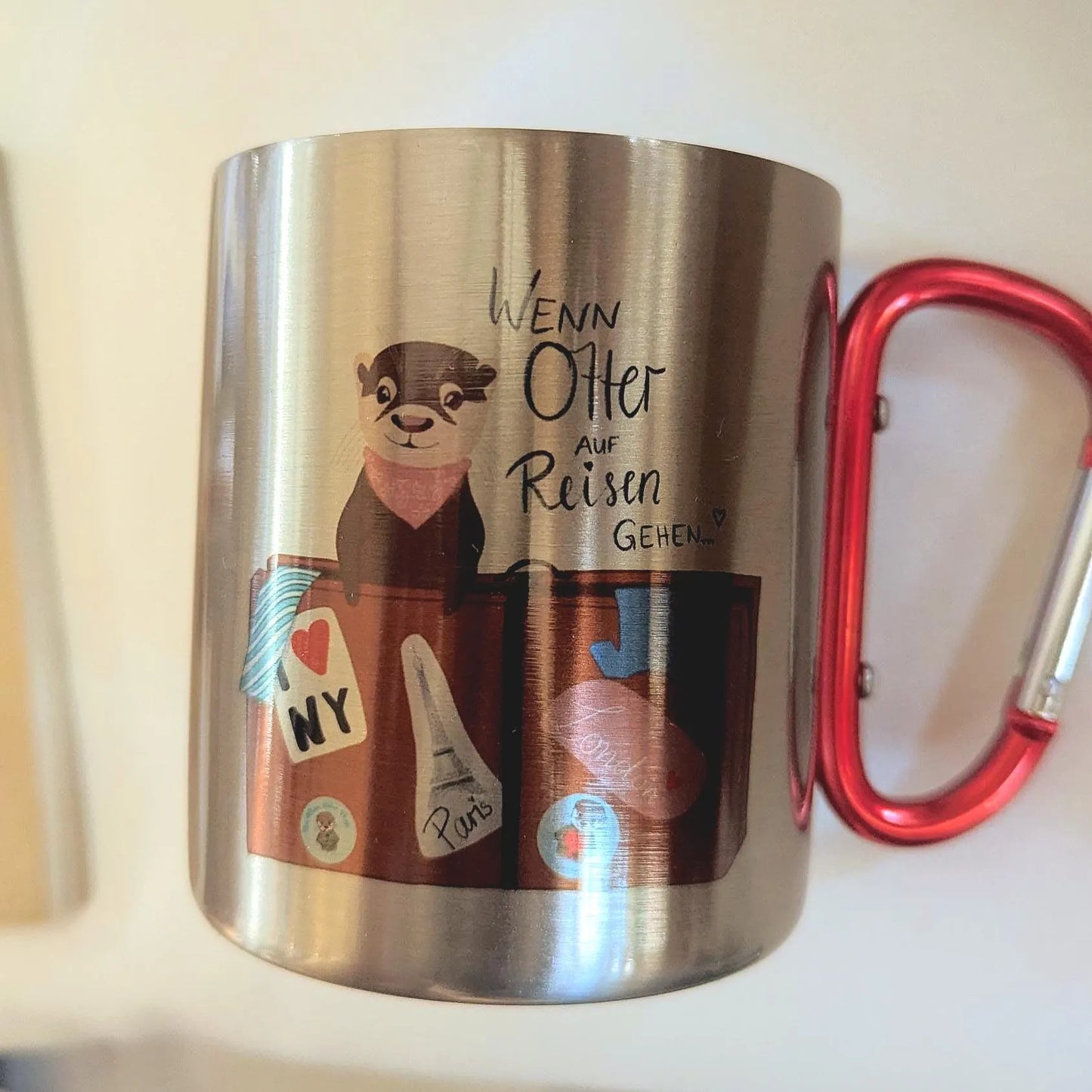 Wenn Otter auf Reisen gehen | süße Edelstahltasse mit Karabinergriff | Otter Travel