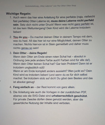 Otter Laterne - SVG-Datei und PDF Bastelvorlage inklusive deutscher Anleitung zum Sofort-Download