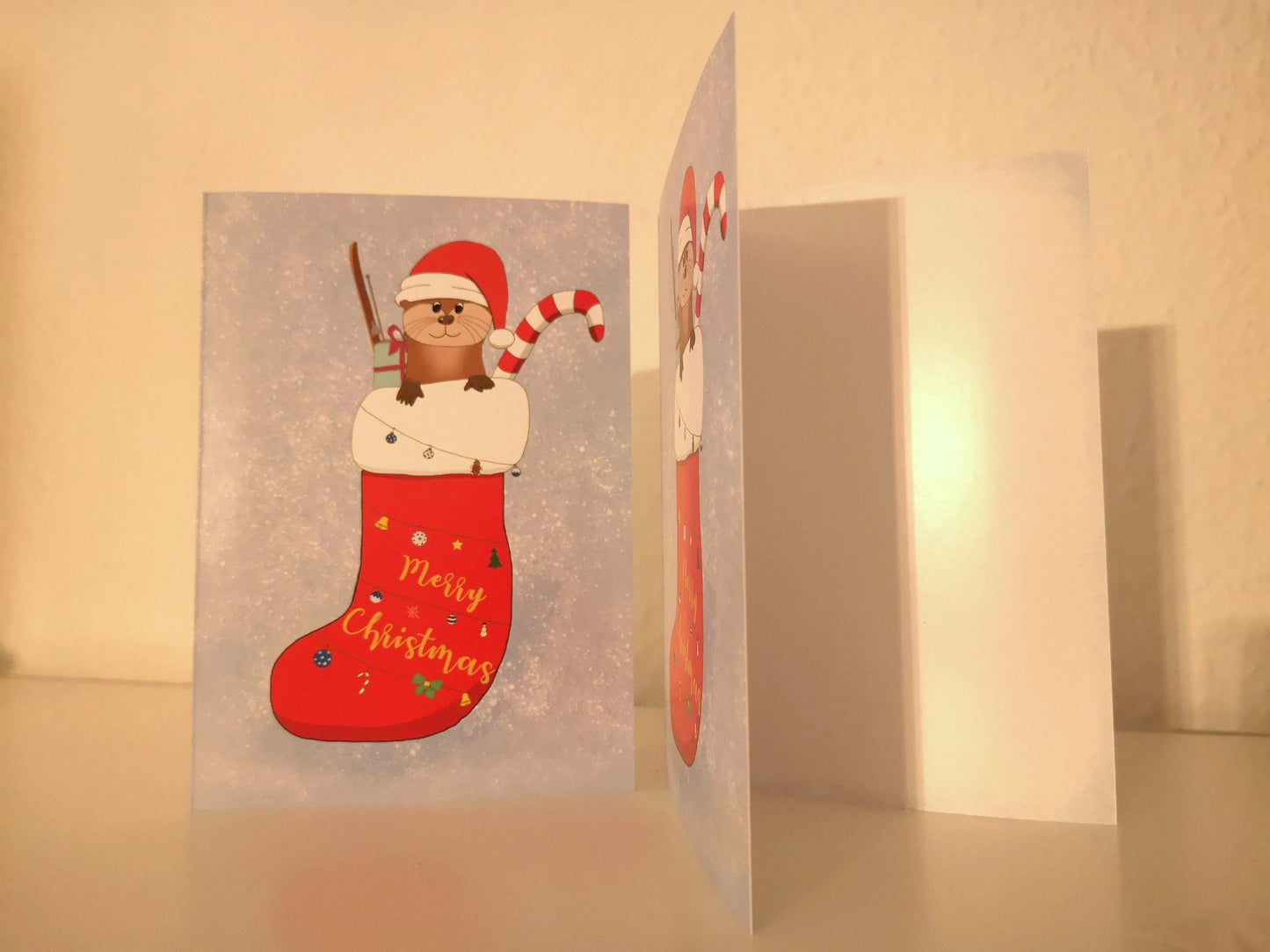 Klappkarte A6 Merry Christmas Weihnachtsotter | Grußkarte Weihnachtskarte | Weihnachtsotter-Motiv I Otter Weihnachten Geschenk Christmas Socke