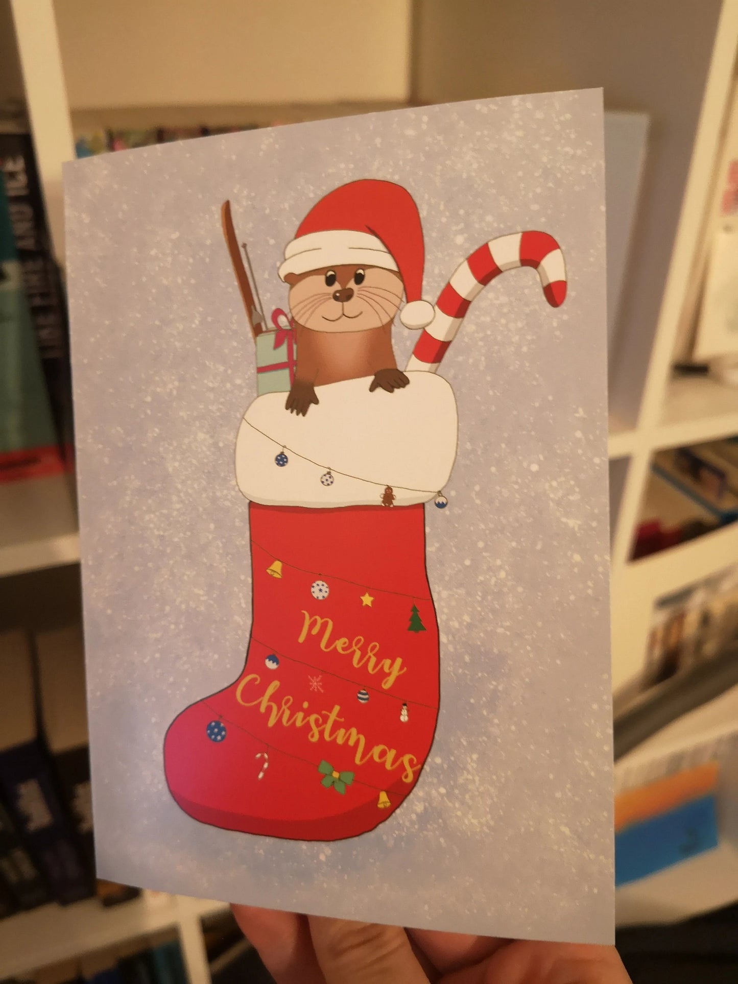 Klappkarte A6 Merry Christmas Weihnachtsotter | Grußkarte Weihnachtskarte | Weihnachtsotter-Motiv I Otter Weihnachten Geschenk Christmas Socke