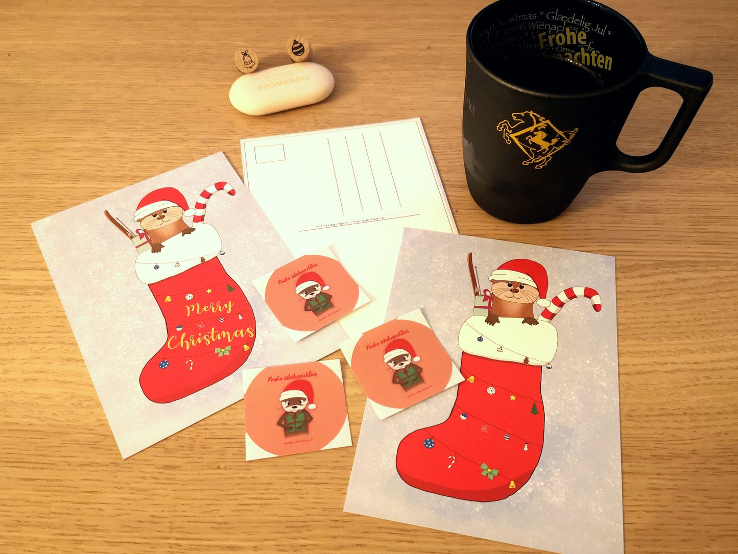 Weihnachtsotter | 10 Sticker | Papieraufkleber | Weihnachten | Rund | The Other Otter Shop