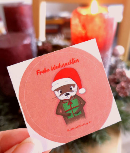 Weihnachtsotter | 10 Sticker | Papieraufkleber | Weihnachten | Rund | The Other Otter Shop