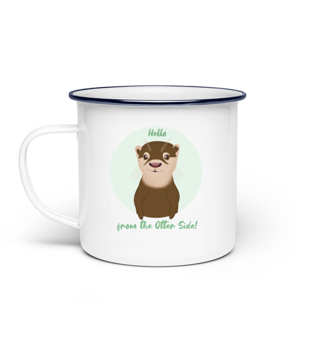 Hello from the Otter Side! | süße Emaille Tasse mit schwarzem Rand | perfekt für Otter-Fans | The Other Otter Shop