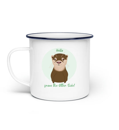 Hello from the Otter Side! | süße Emaille Tasse mit schwarzem Rand | perfekt für Otter-Fans | The Other Otter Shop