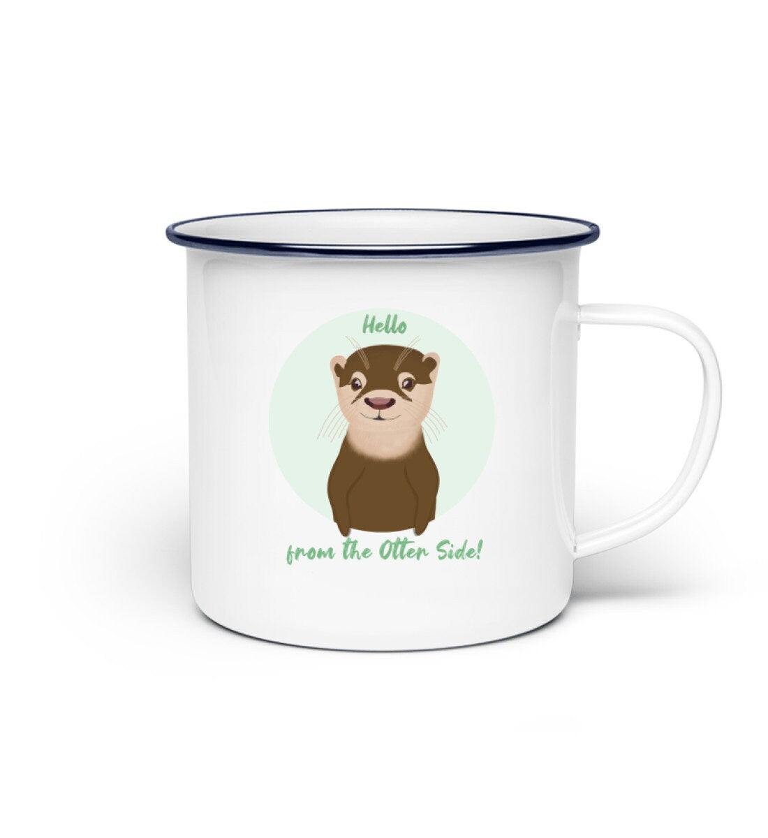 Hello from the Otter Side! | süße Emaille Tasse mit schwarzem Rand | perfekt für Otter-Fans | The Other Otter Shop