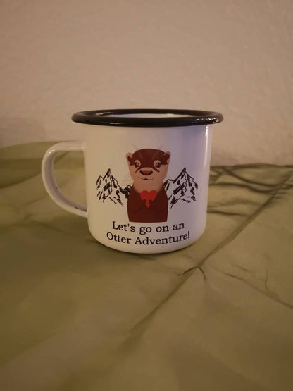 Let's go on an Otter Adventure! | süße Emaille Tasse mit schwarzem Rand | perfekt für Abenteurer | The Other Otter Shop