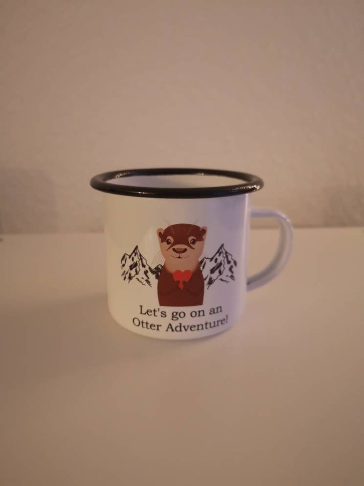 Let's go on an Otter Adventure! | süße Emaille Tasse mit schwarzem Rand | perfekt für Abenteurer | The Other Otter Shop