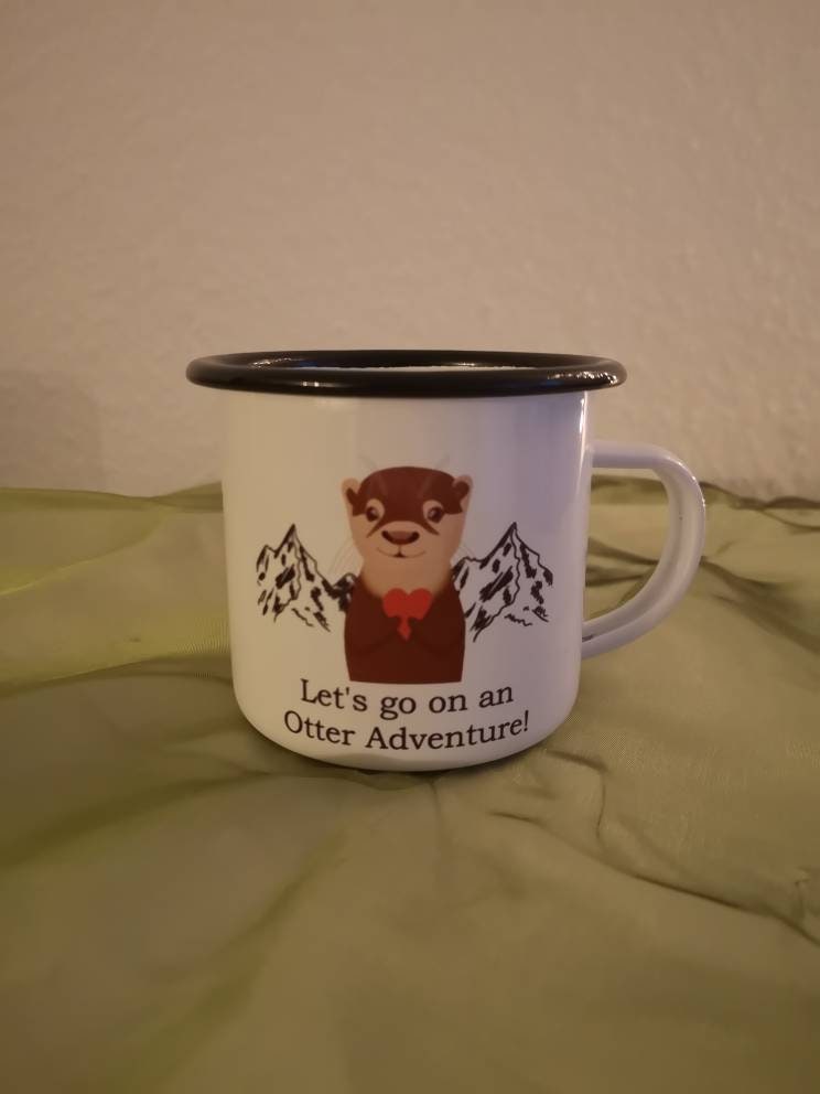 Let's go on an Otter Adventure! | süße Emaille Tasse mit schwarzem Rand | perfekt für Abenteurer | The Other Otter Shop