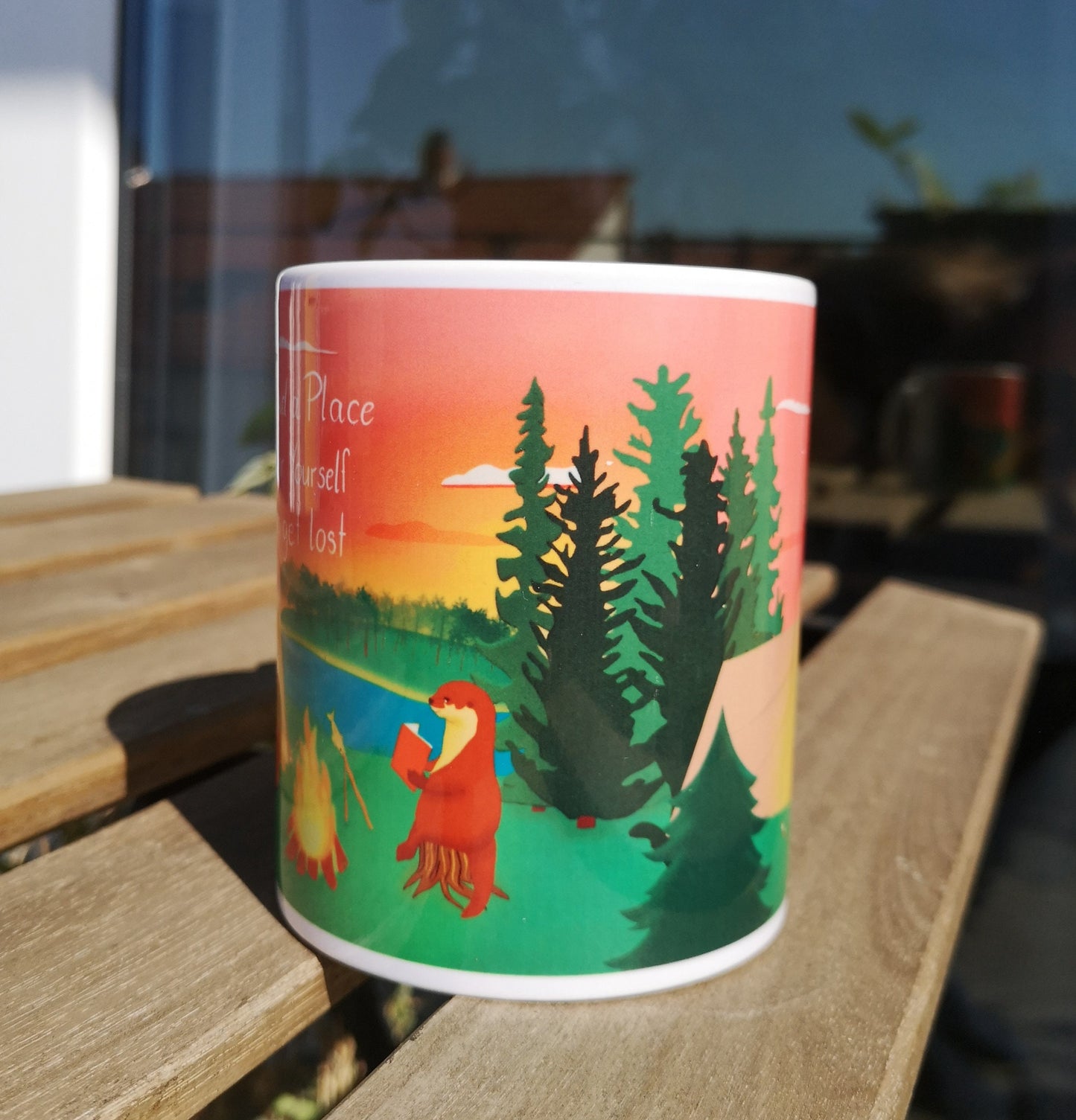 Tasse | Lost Place for Yourself | süße Keramiktasse | Otter Camping Fireplace Cozy | für Kaffee, Tee, heiße Schoki und mehr