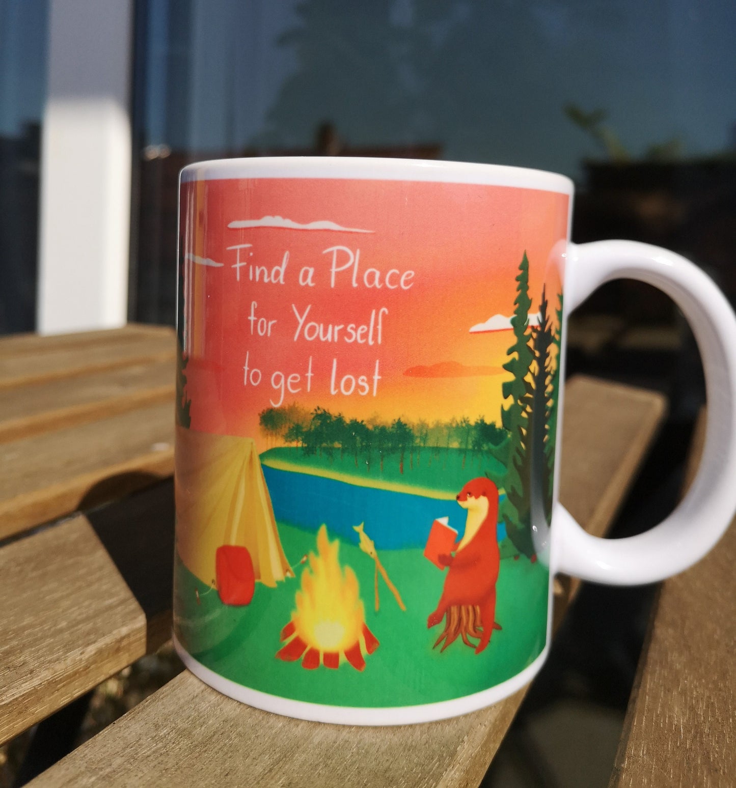 Tasse | Lost Place for Yourself | süße Keramiktasse | Otter Camping Fireplace Cozy | für Kaffee, Tee, heiße Schoki und mehr