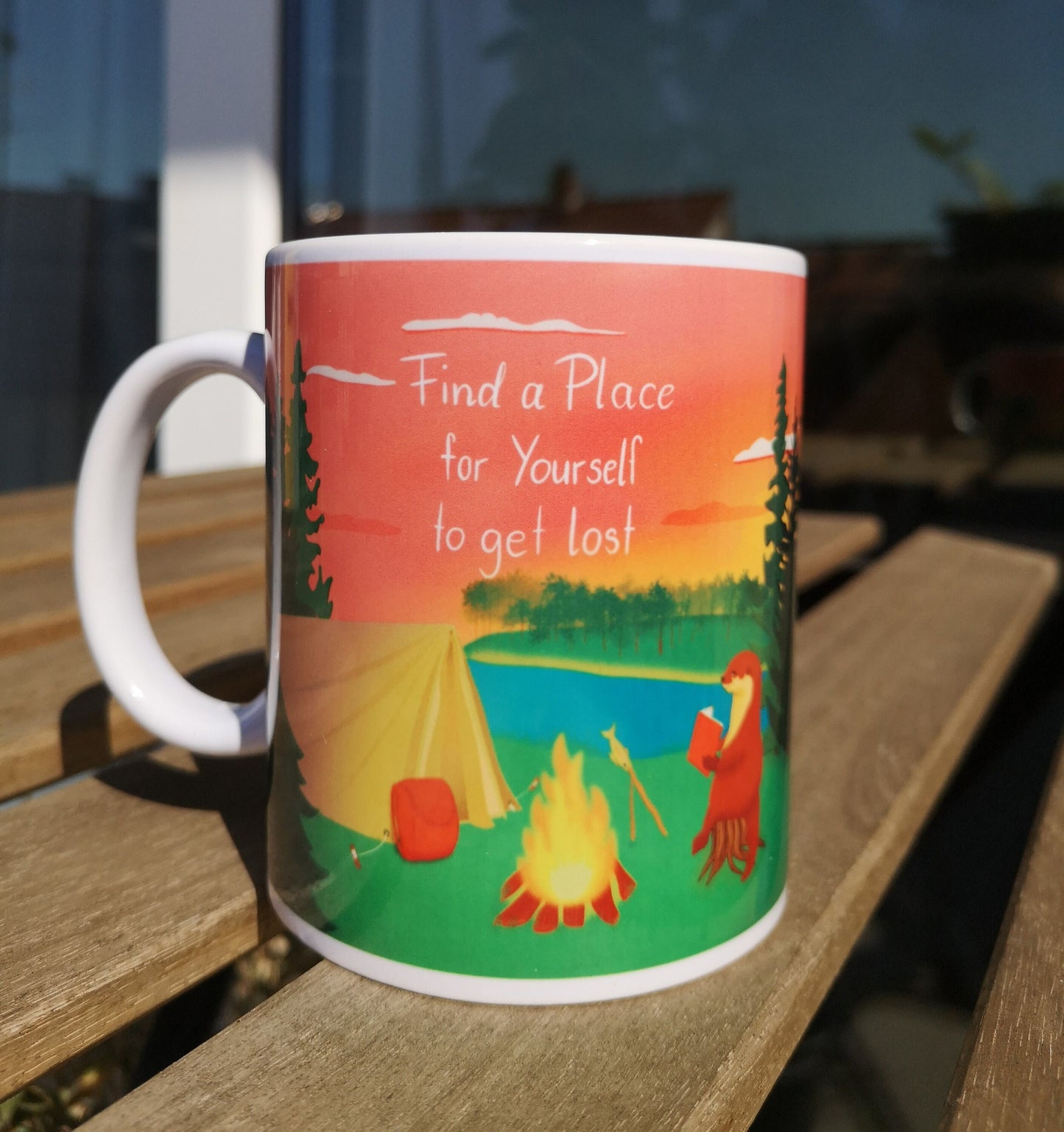 Tasse | Lost Place for Yourself | süße Keramiktasse | Otter Camping Fireplace Cozy | für Kaffee, Tee, heiße Schoki und mehr