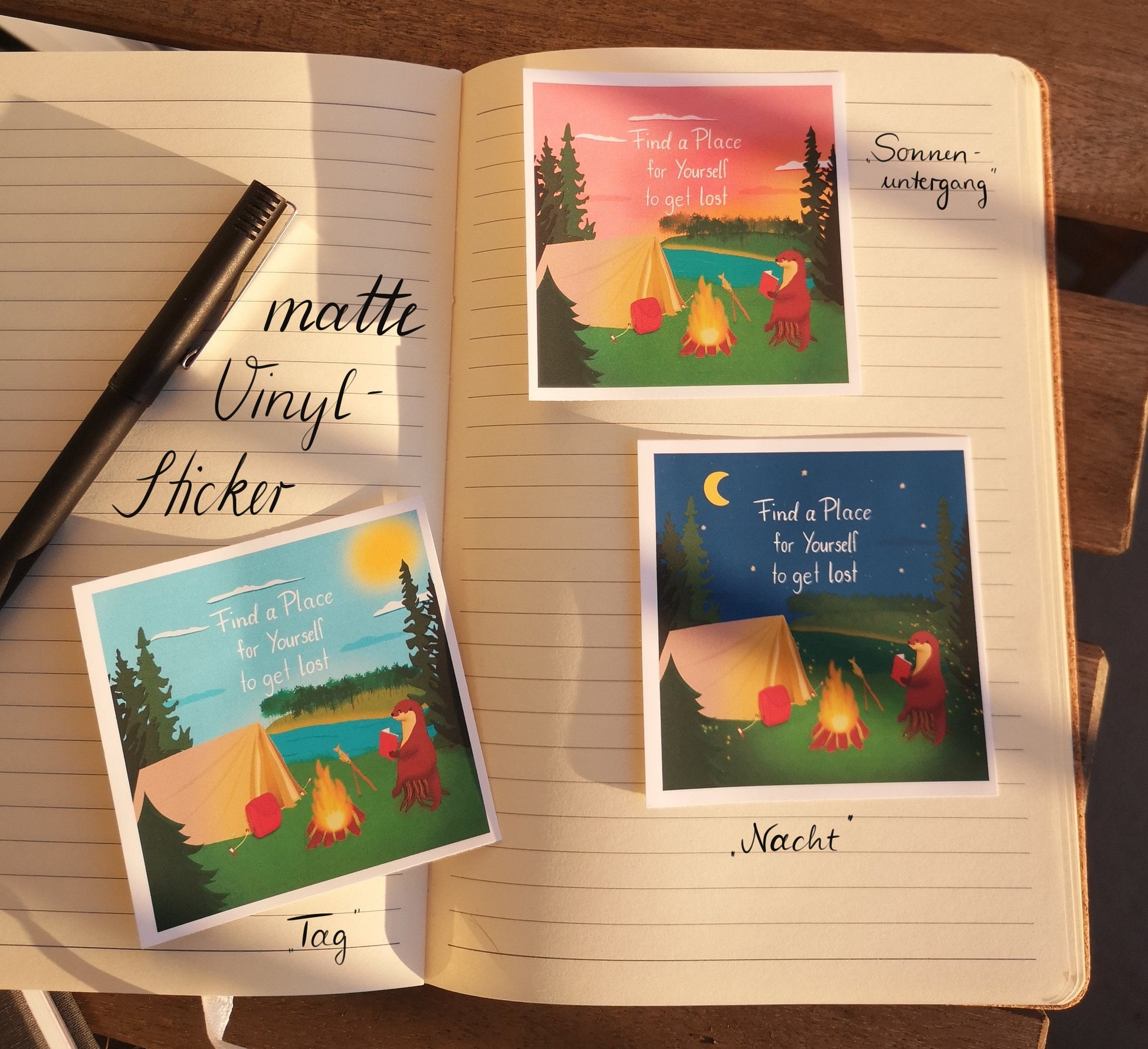 Sticker | Lost Place for Yourself | Vinylsticker Papiersticker | Otter Camping Fireplace Cozy | für Journaling, Laptops und mehr