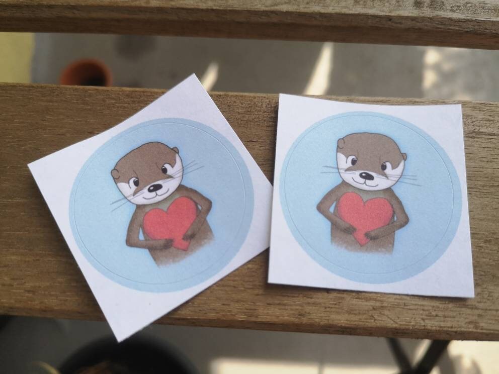 Otter mit Herz | 5 Sticker | Papieraufkleber | Rund