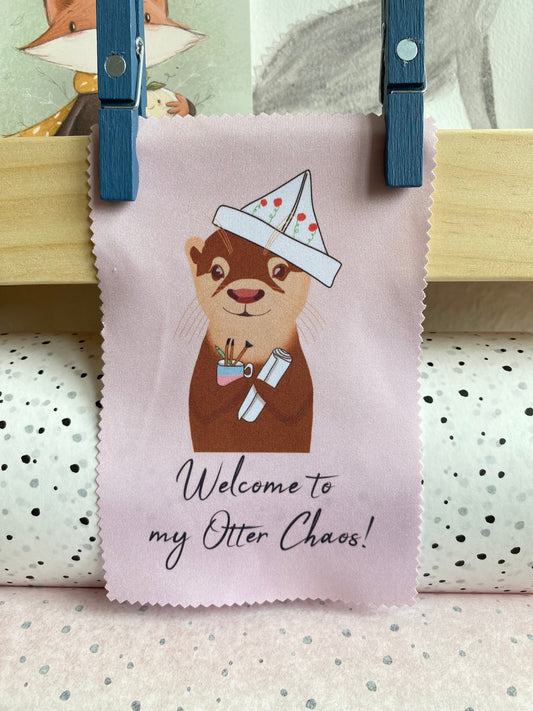 Otter-Glasreinigungstuch, Brillenputztücher mit Motiv "Welcome to my Otter Chaos" | Mikrofaser Tücher | süßes Geschenk von Hand bedruckt