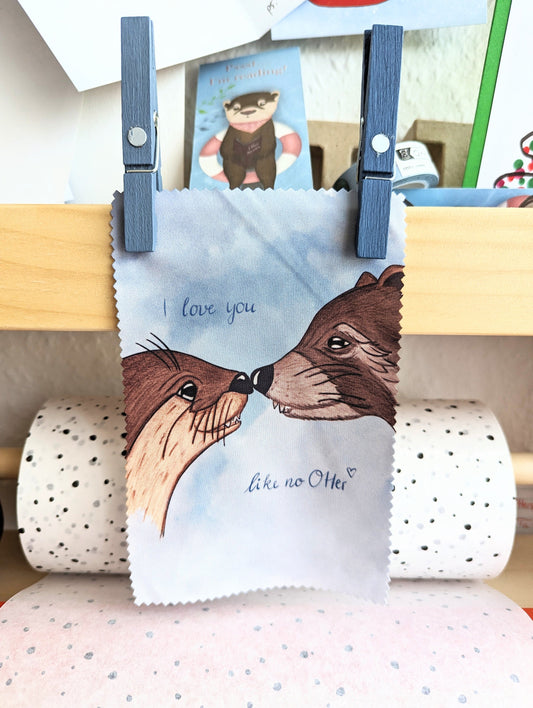 Otter-Glasreinigungstuch, Brillenputztuch mit Motiv "Otter und Waschbär - I Love You" | Mikrofaser Tücher | süßes Geschenk von Hand bedruckt