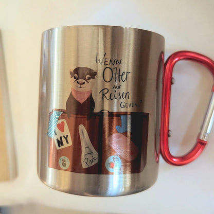 Wenn Otter auf Reisen gehen | süße Edelstahltasse mit Karabinergriff | Otter Travel