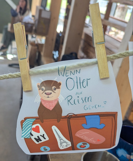Otter-Bügelbild | Travel Otter | zum selbst Aufbügeln | "Wenn Otter auf Reisen gehen" | Otter im Reisekoffer mit London, Paris und NYC